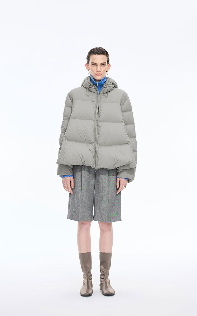 Down Coat / JNBY Oversized Boxy Short Down Coat Grey