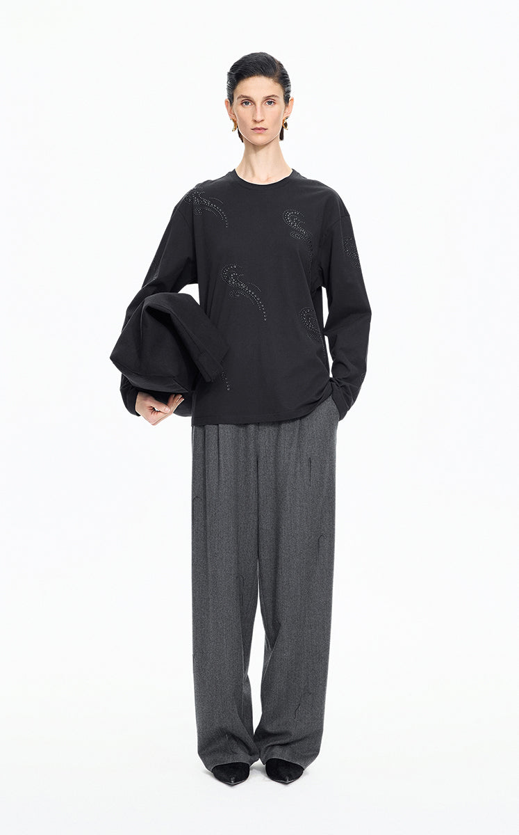 T-Shirt / JNBY Ripple Crystal Cotton Long-Sleeve Tee