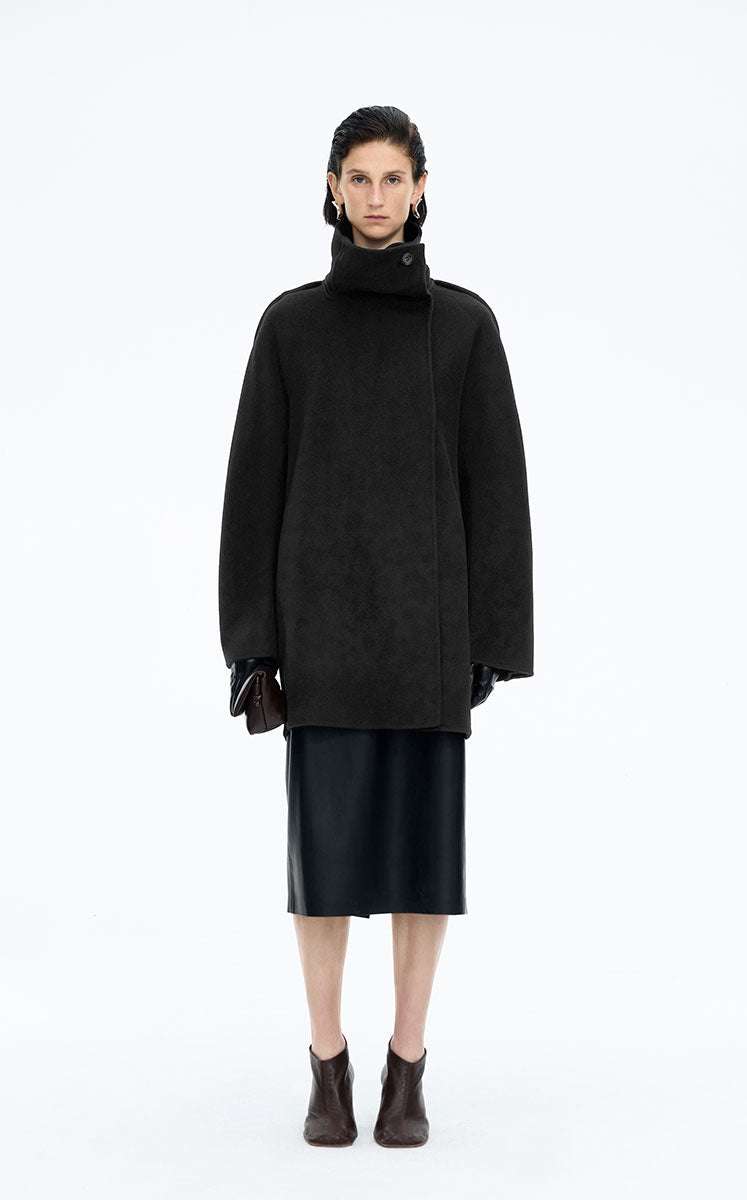 Coat / JNBY Convertible Collar Oversized Wool Blend Coat Black