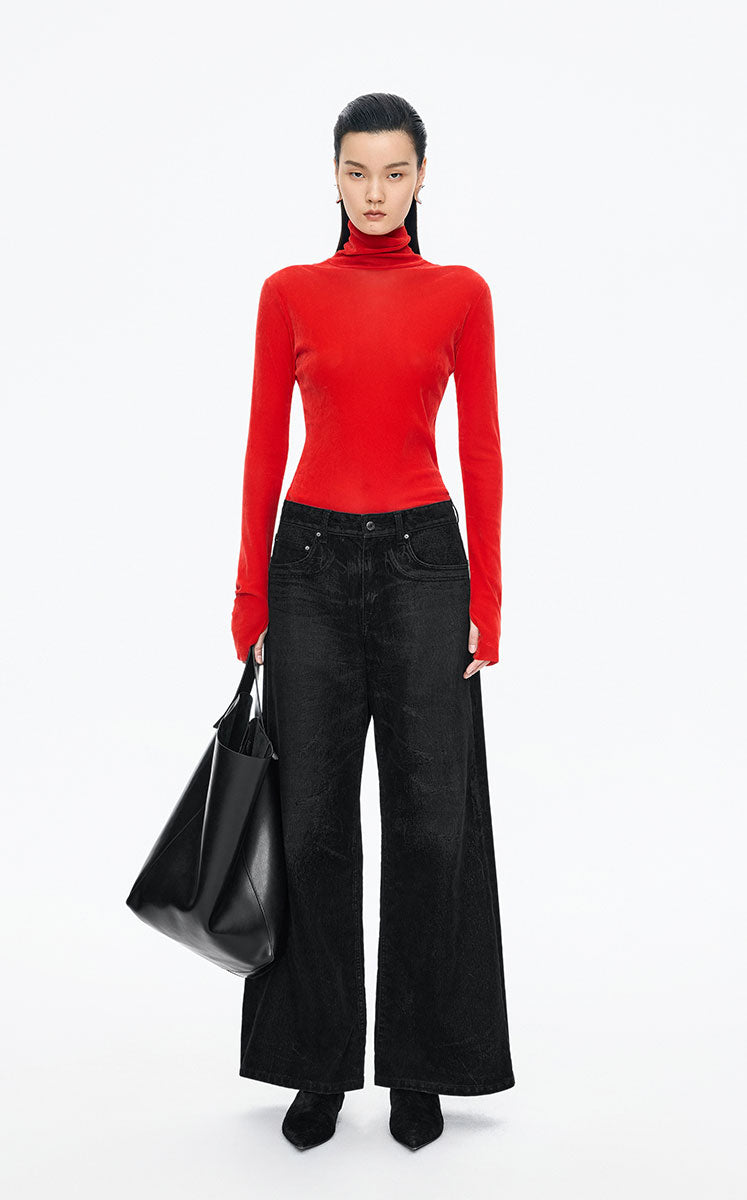 Pants / JNBY Relaxed Velvet-Flocked Wide-Leg Jeans