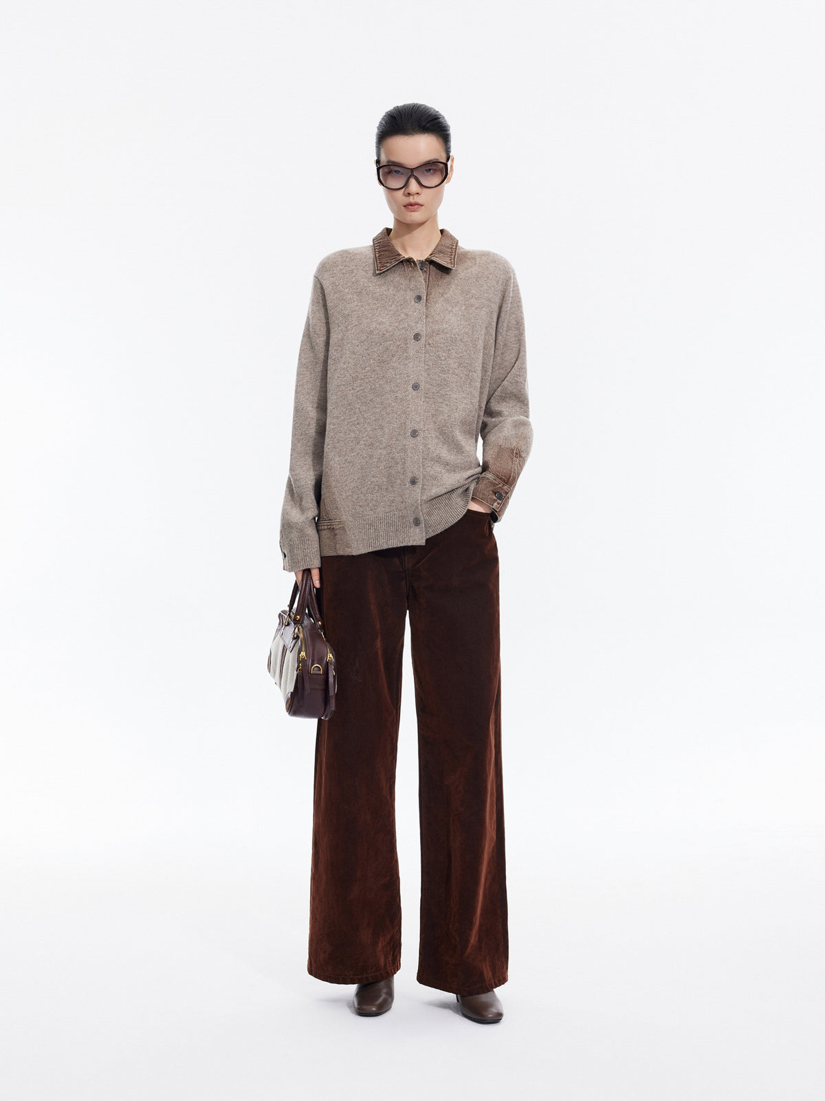 Cardigan / JNBY Wool Yak Blend Denim Patchwork Grey Brown