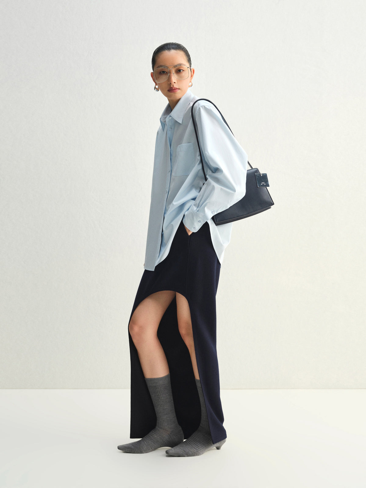 Shirt / JNBY x SAMUEL Oversized Cotton Poplin Long Sleeve Shirt Blue