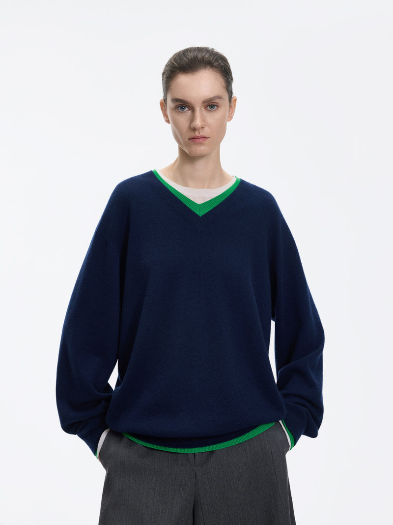 Sweater / JNBY Merino Wool Cashmere Blend V-Neck Pullover