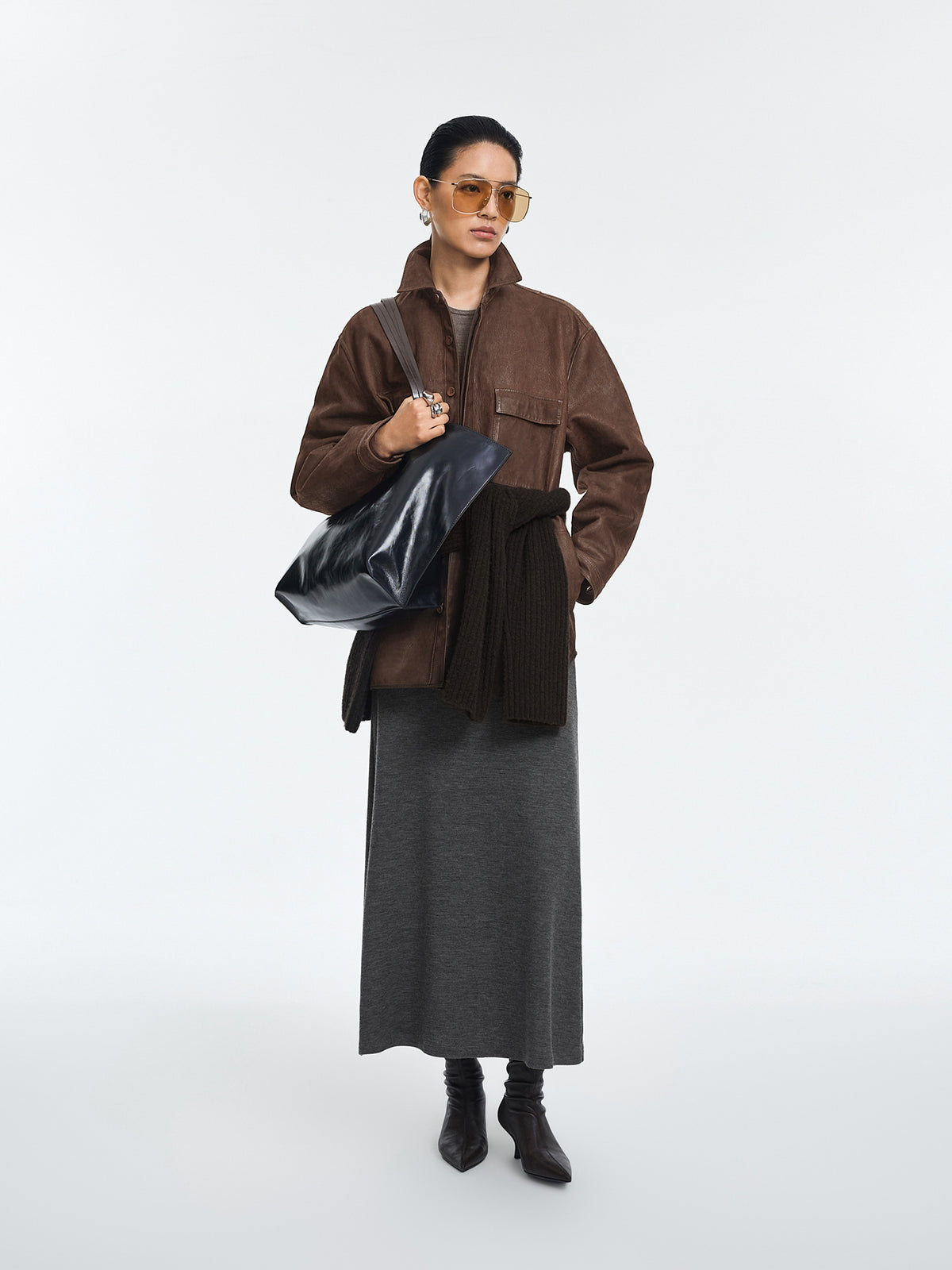 Jacket / JNBY Relaxed Fit Sheepskin Leather Jacket Dark Brown