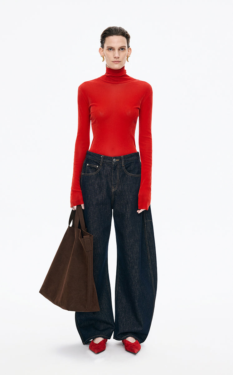 T-Shirt / JNBY Slim-Fit Velvet Long-Sleeve T-Shirt Red