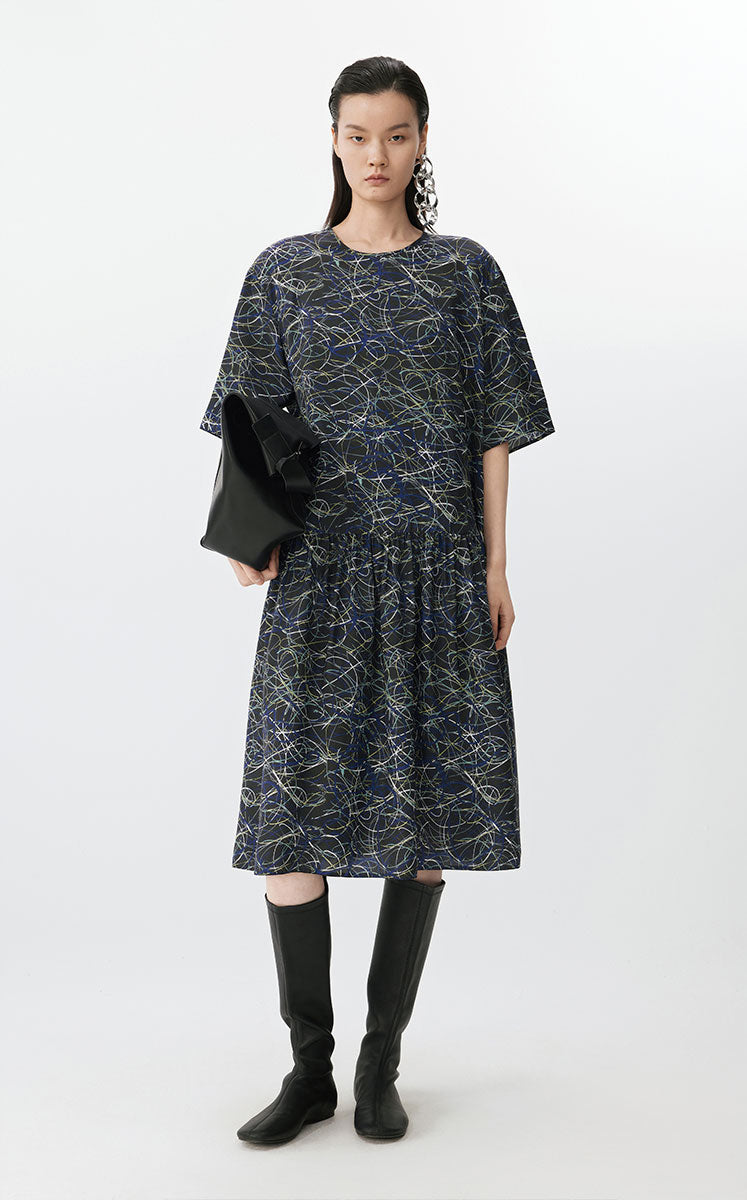 Dress / JNBY Urban Line Print Silk-viscose Dress Grey