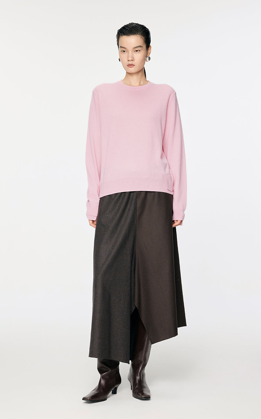 Sweater / JNBY Asymmetrical Wool & Yak Sweater Pink