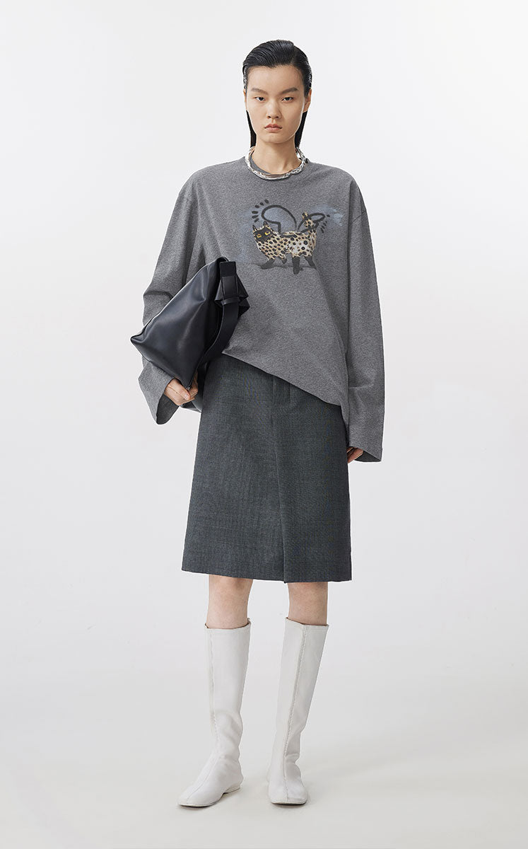 T-Shirt / JNBY Relaxed-Fit Ceramic Cat Long Sleeve Tee Grey