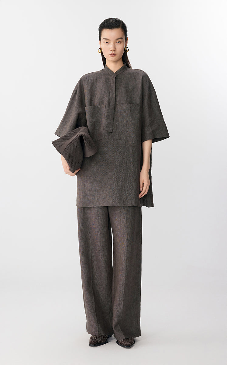 Shirt / JNBY Oversized Linen Short Sleeve Top Brown