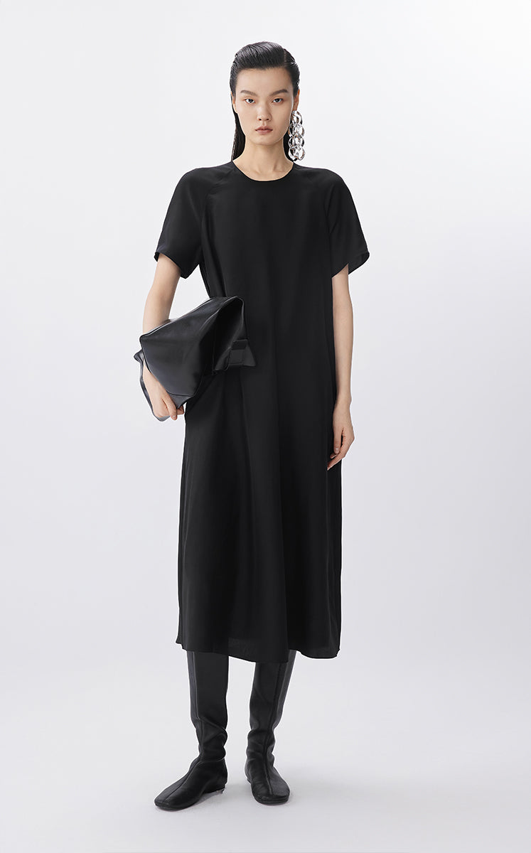 Dress / JNBY Silk A-Line Short Sleeve Dress Black