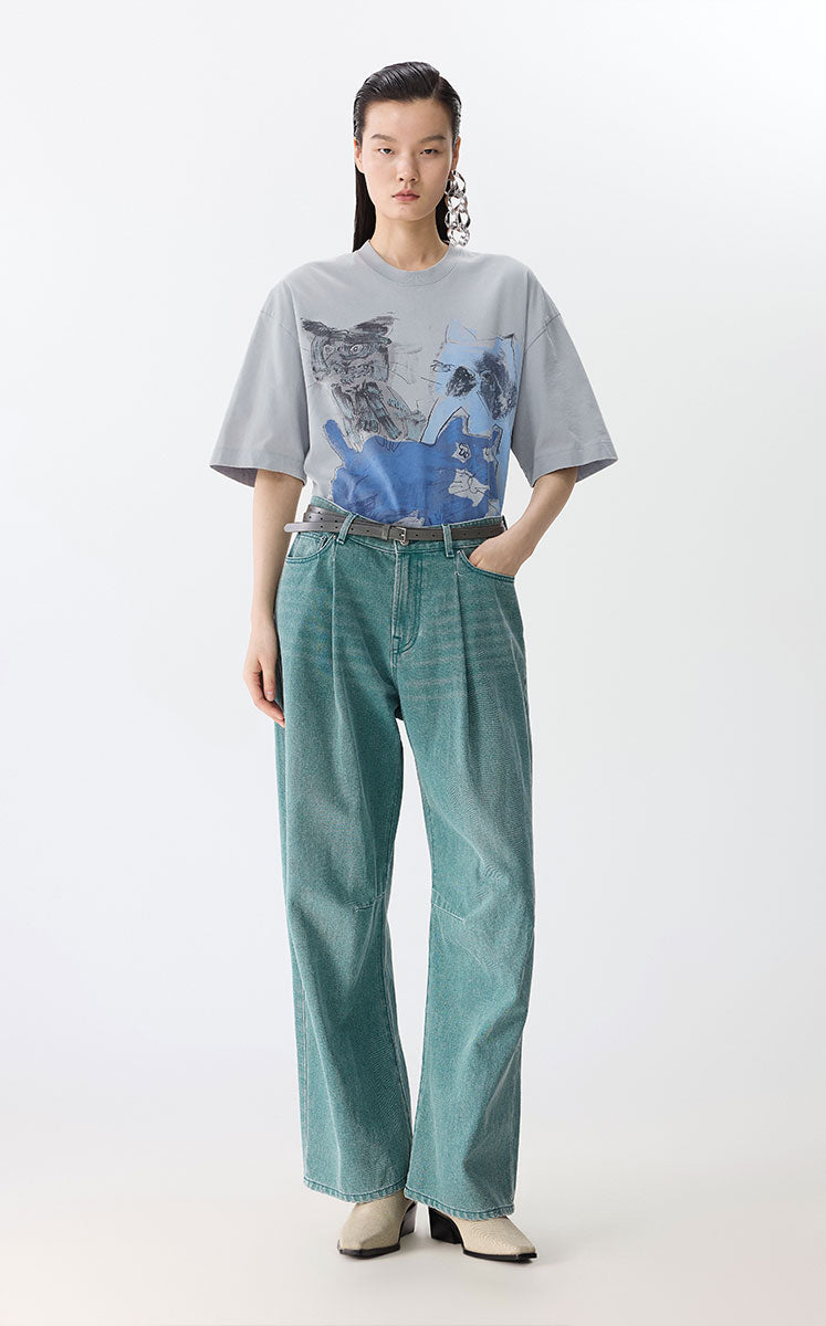 T-shirt / JNBY Oversized Graphic Cotton T-Shirt Dust blue