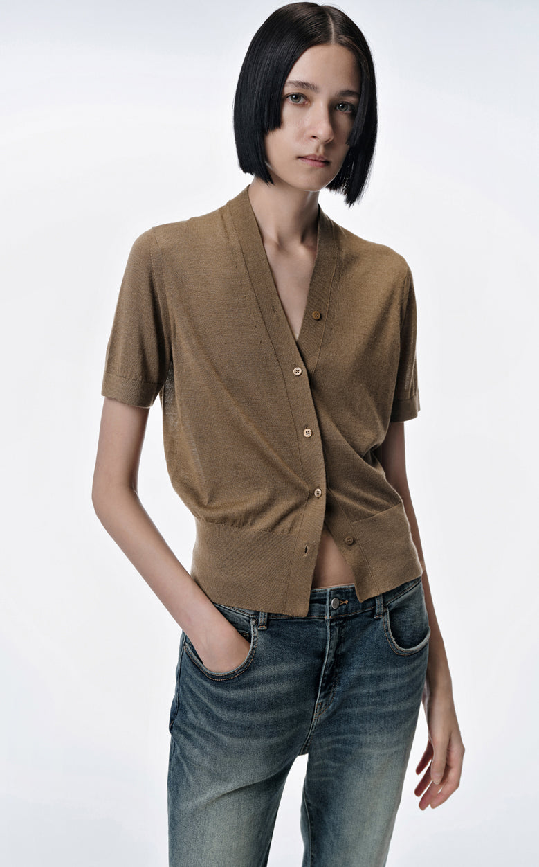Sweater/JNBY Merino Wool Slim Fit V-Neck Knitted Sweater Brown