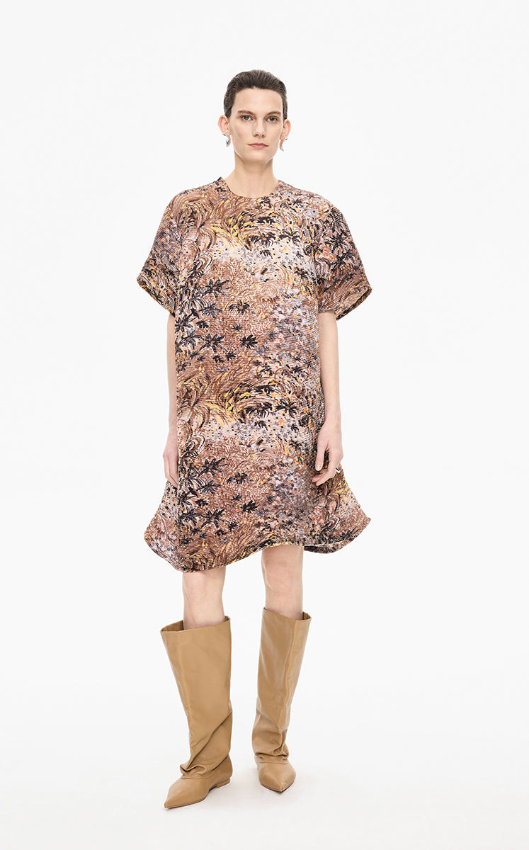 Dress / JNBY Kew Gardens Hand-Painted Pleated Dress Brown