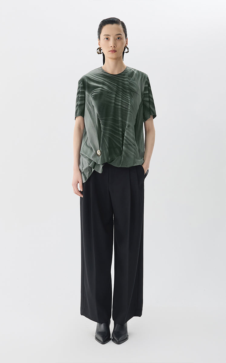 T-shirt / JNBY Wrinkled Print Cotton Tee Black