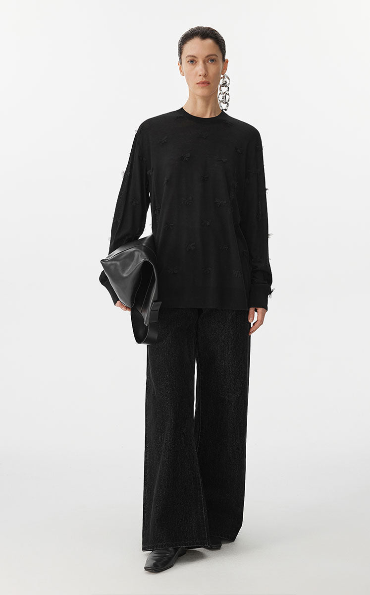 Sweater / JNBY 3D Floral Loose Knit Sweater Black