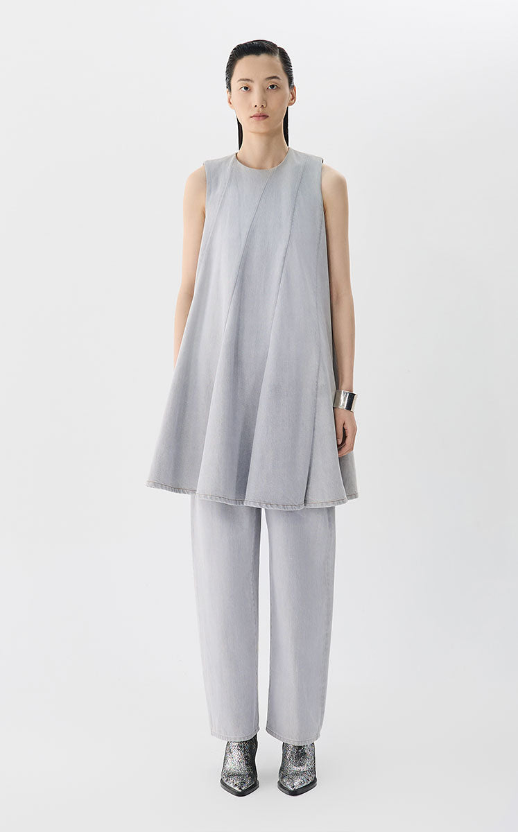 Dress / JNBY Sleeveless Gray Washed Denim Dress Grey