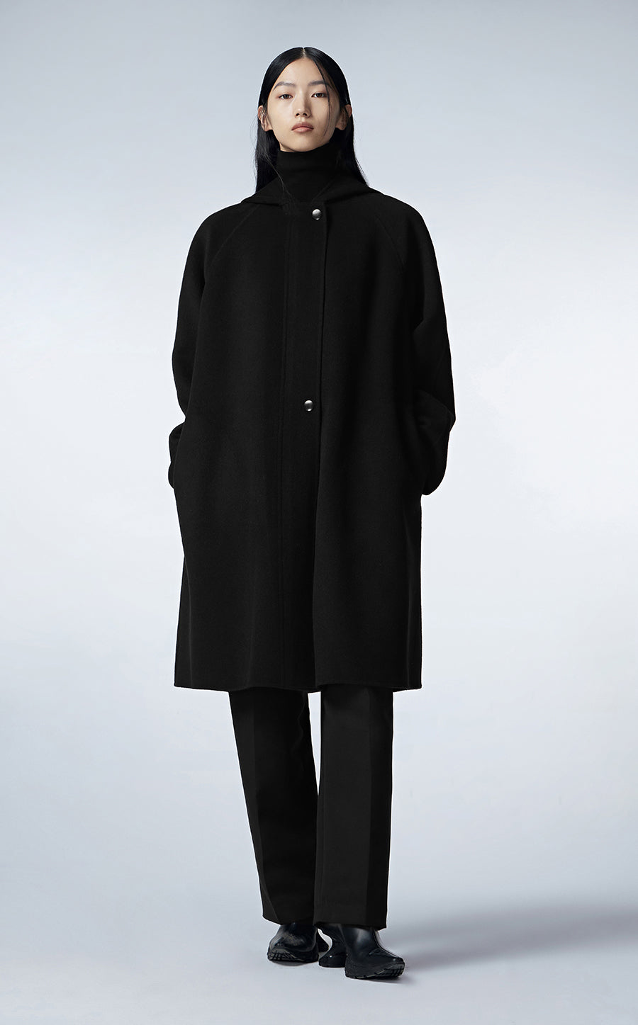 Coat / JNBY Knee-length Hooded Wool Coat Black