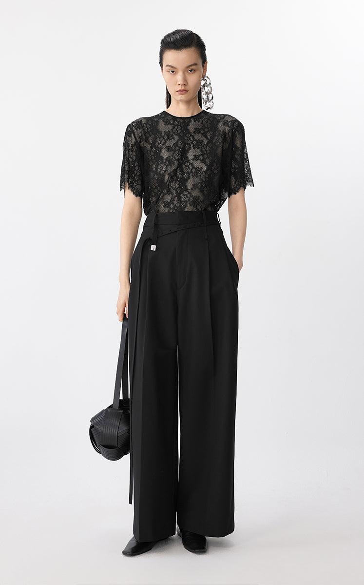 T-Shirt / JNBY Sheer Lace Loose Fit Tee Black