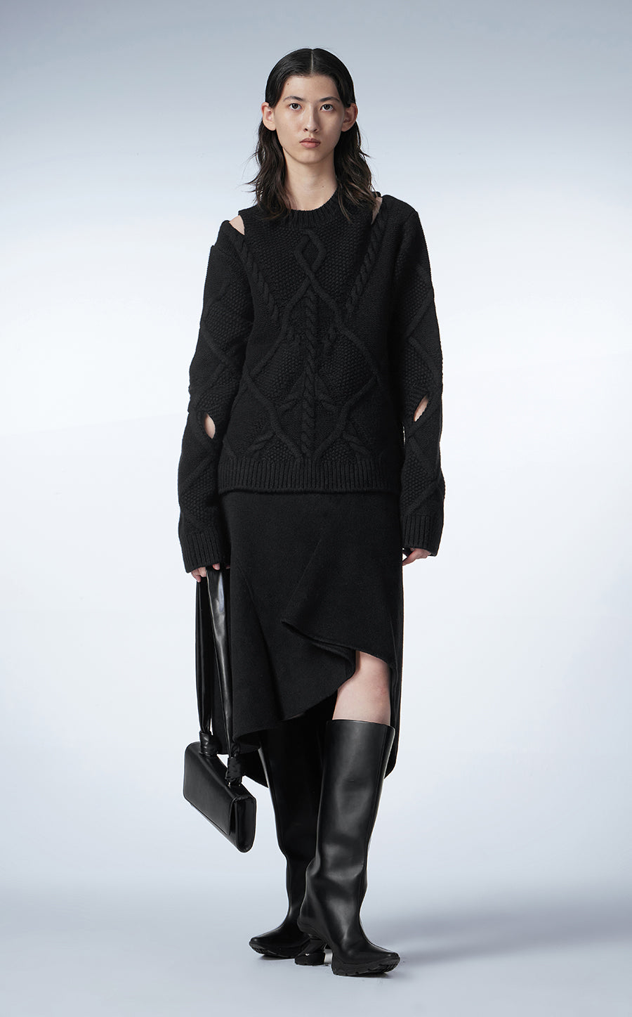 Sweater / JNBY Crew-neck Cut-out Pullover Sweater Black
