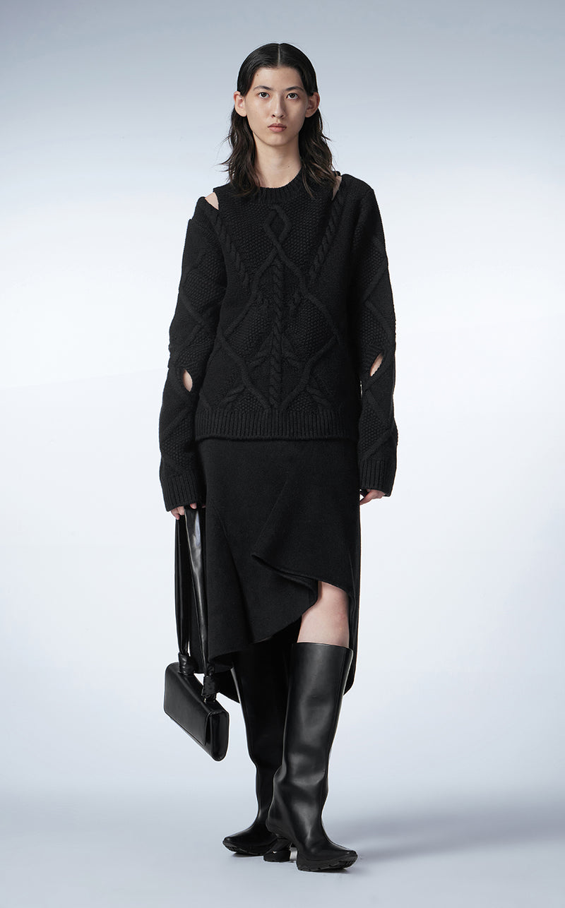 Sweater / JNBY Crew-neck Cut-out Pullover Sweater Black