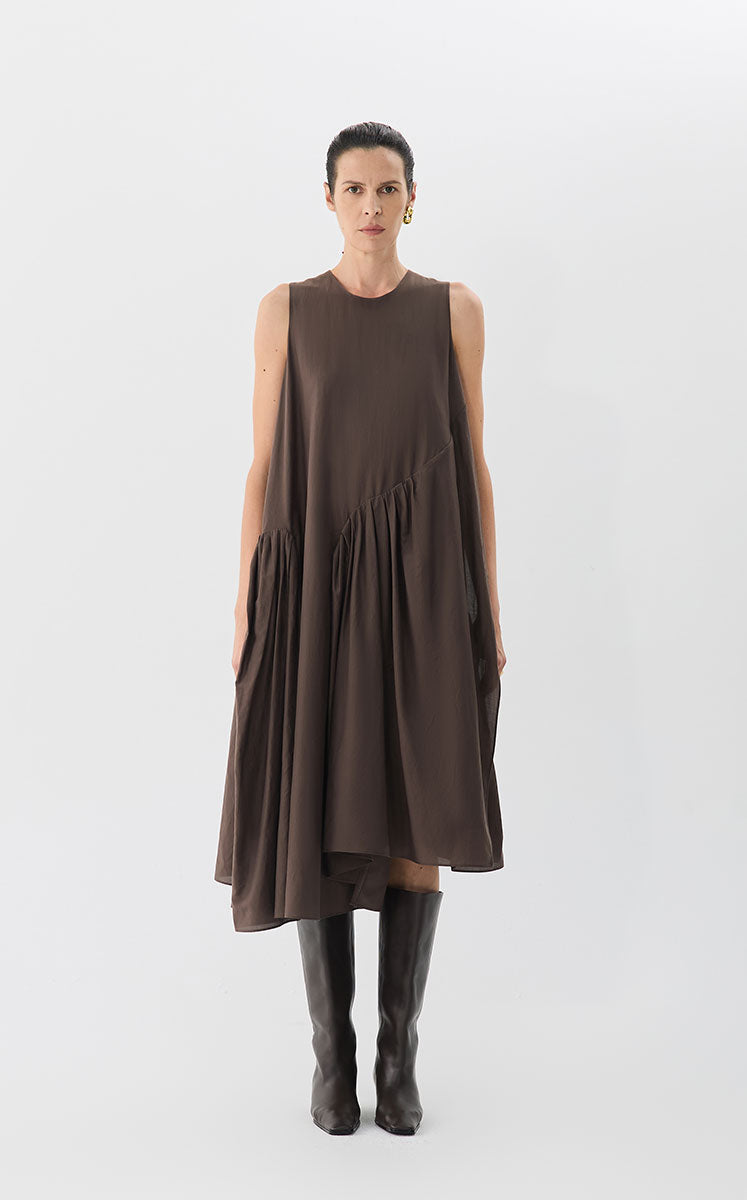 Dress / JNBY Sleeveless A-Line Cotton-Silk Dress Dark Brown