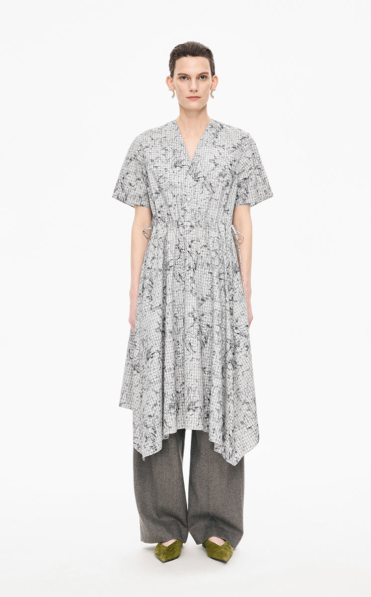Dress / JNBY Hand-Painted Hydrangea A-Line Dress White-Black