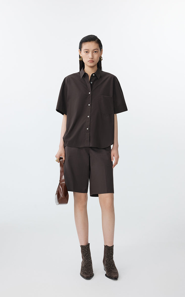 Shirt / JNBY Cotton Sateen Short Sleeve Shirt Dark Brown