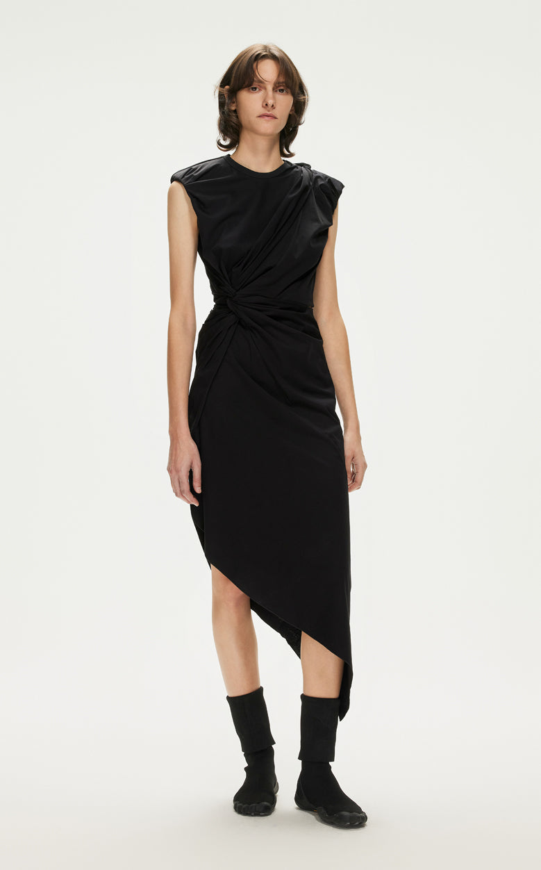 Dress / High Waist Pleated Vintage Irregular Dress(100% cotton) Black