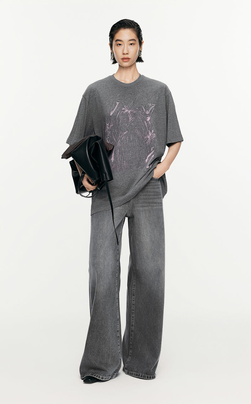 T-Shirt/JNBY Loose Fitting Micro Elastic Short-sleeved T-Shirt Grey