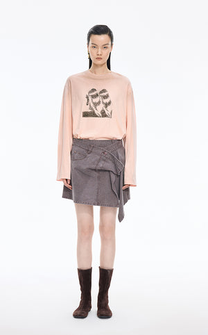 T-shirt / JNBY Black & White Comic Print Cotton Tee Pink