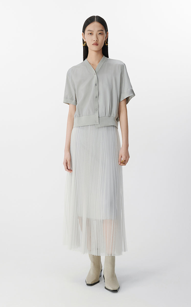 Shirt / JNBY Asymmetric Silk Panel Shirt Grey