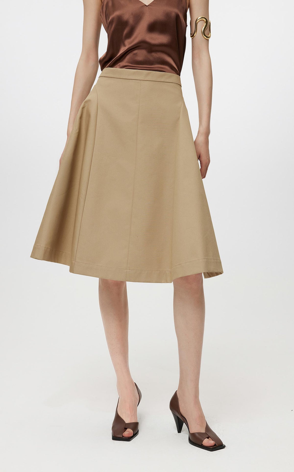 Skirt / JNBY Solid Midi A-Line Skirt (100% Cotton) Khaki