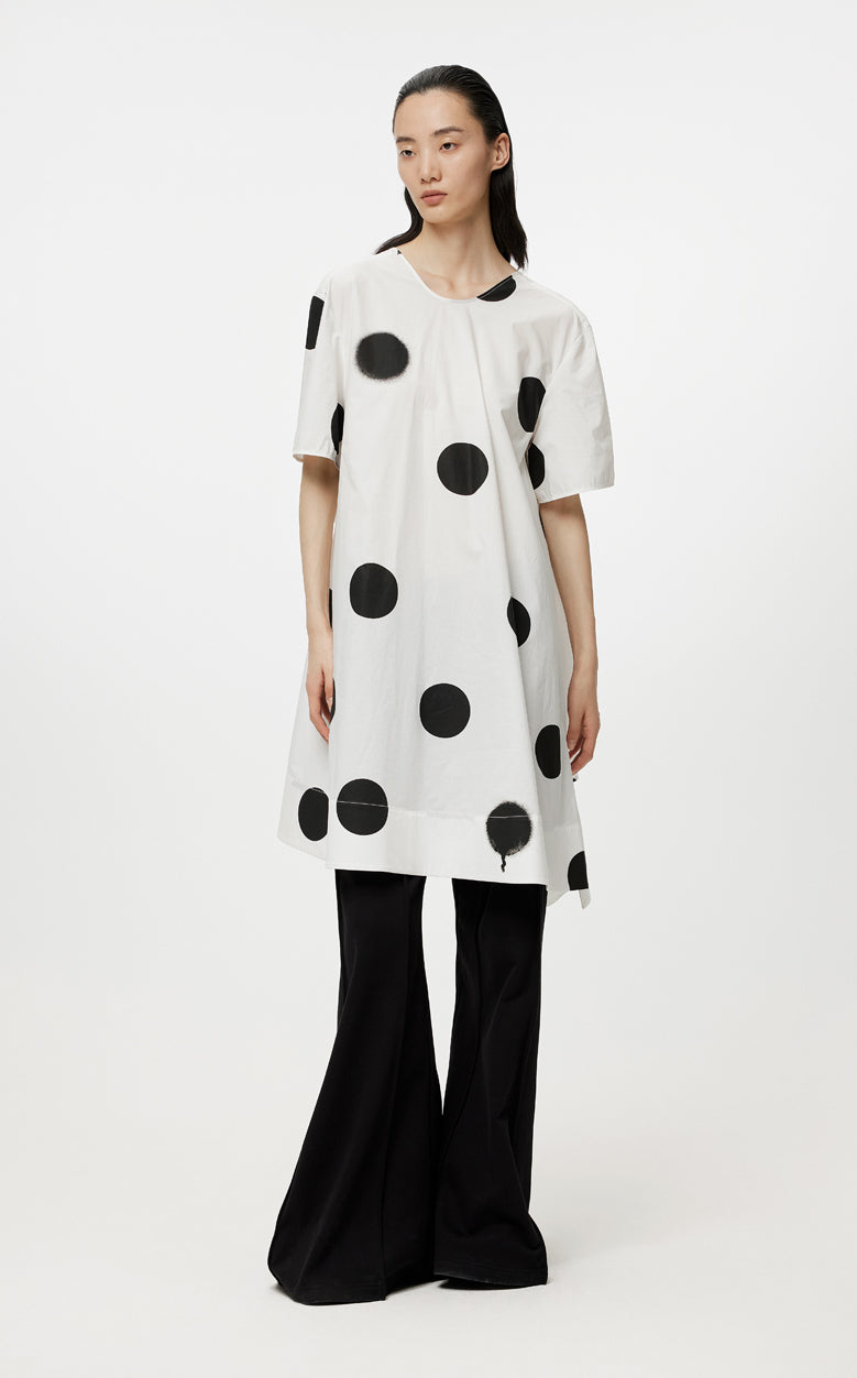 Dress / JNBY Polka Dot Short Sleeve Round Neck Dress(100% cotton) White