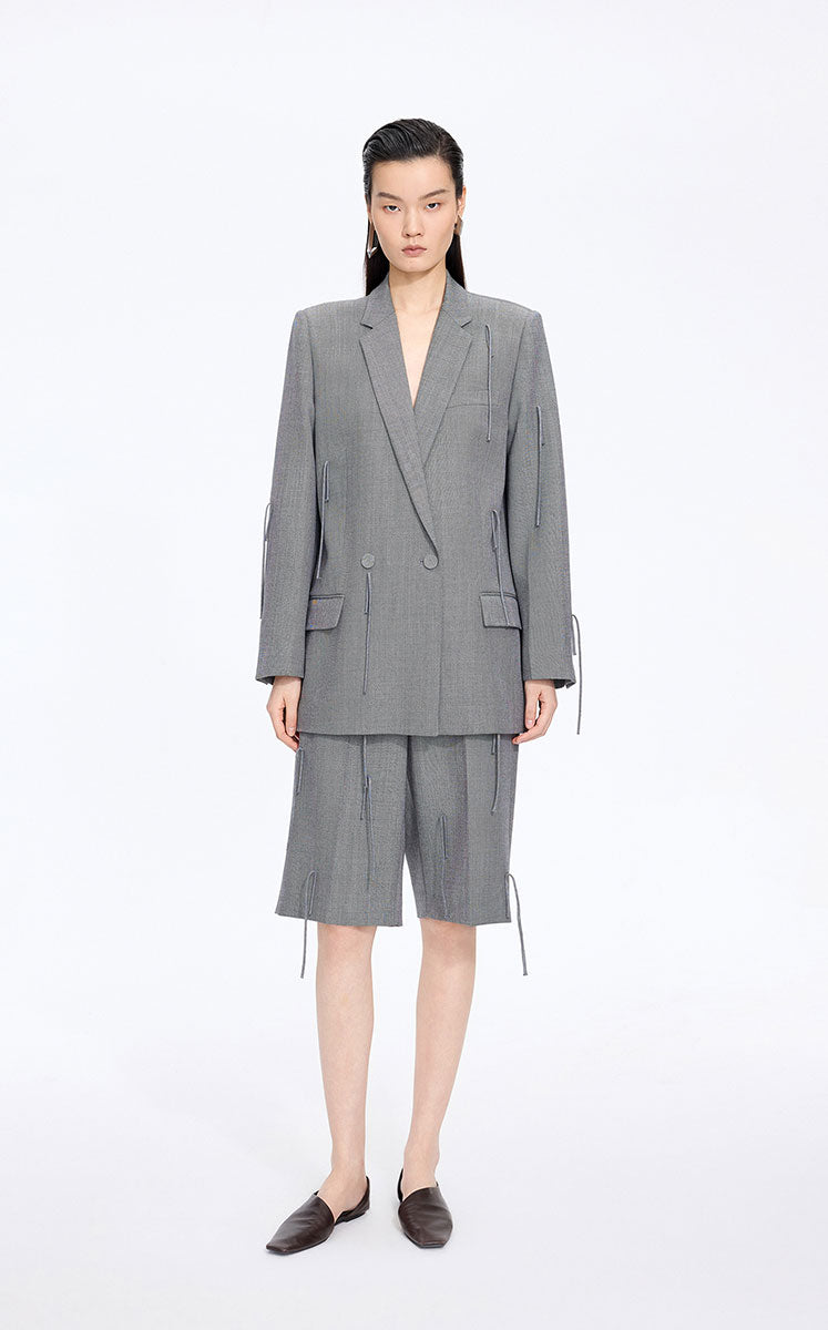 Blazer / JNBY Fringe-Trim Relaxed H-Line Blazer Grey
