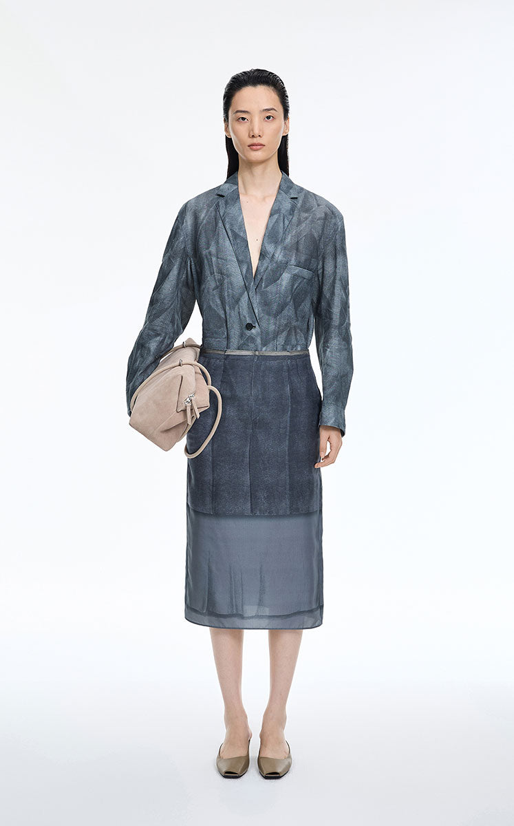 Blazer / JNBY Herringbone Wrinkle Print Blazer Grey Blue