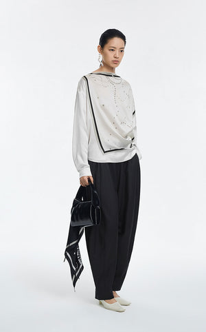 Blouse / JNBY Silk Boat Neck Pearl Print Top