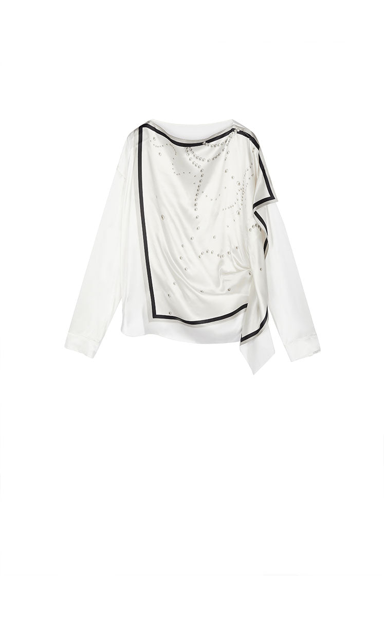 Blouse / JNBY Silk Boat Neck Pearl Print Top