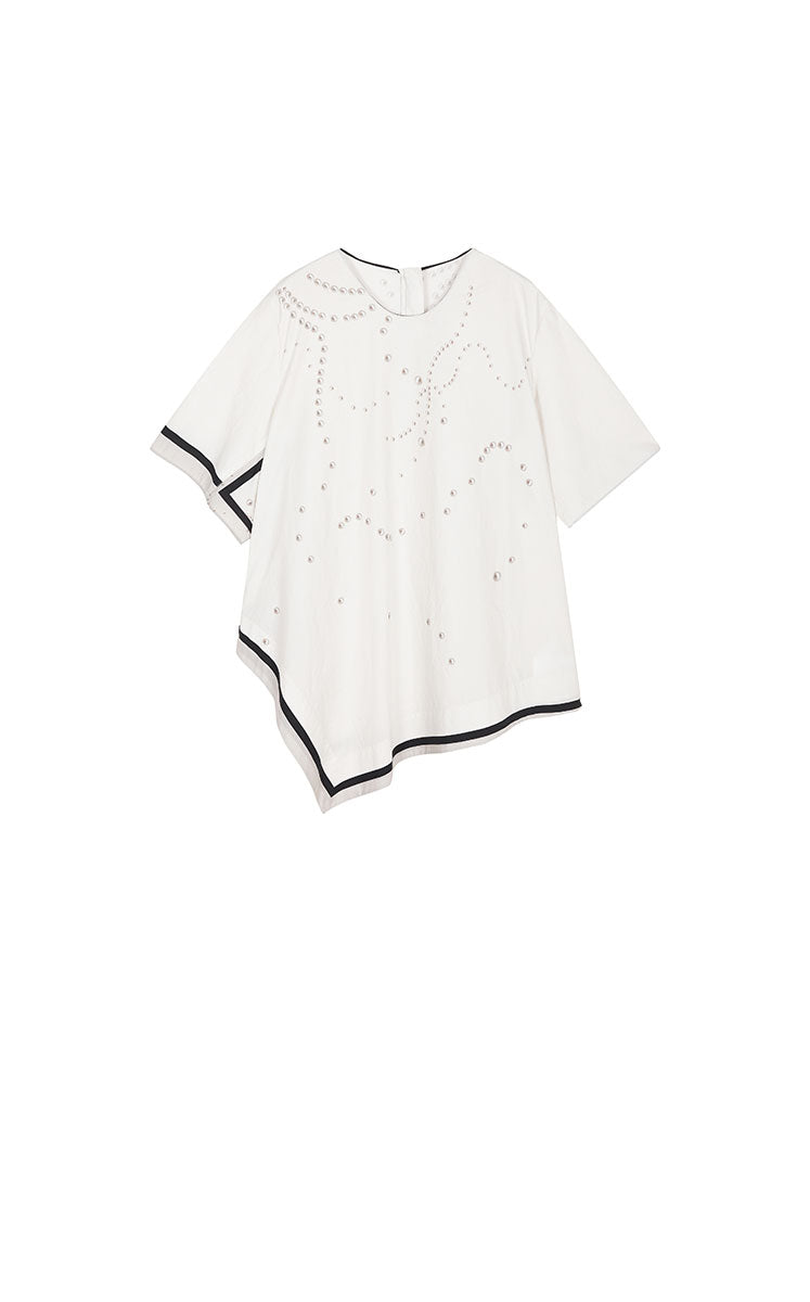 Blouse / JNBY Cotton Pearl Print Relaxed Top Cream White Assortment-1