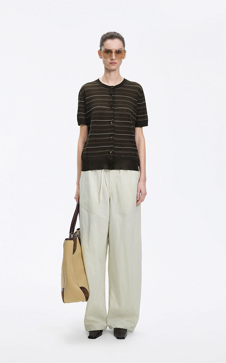 Cardigan / JNBY Cotton Stripe Short Sleeve Knit Dusk Coffee Assortment