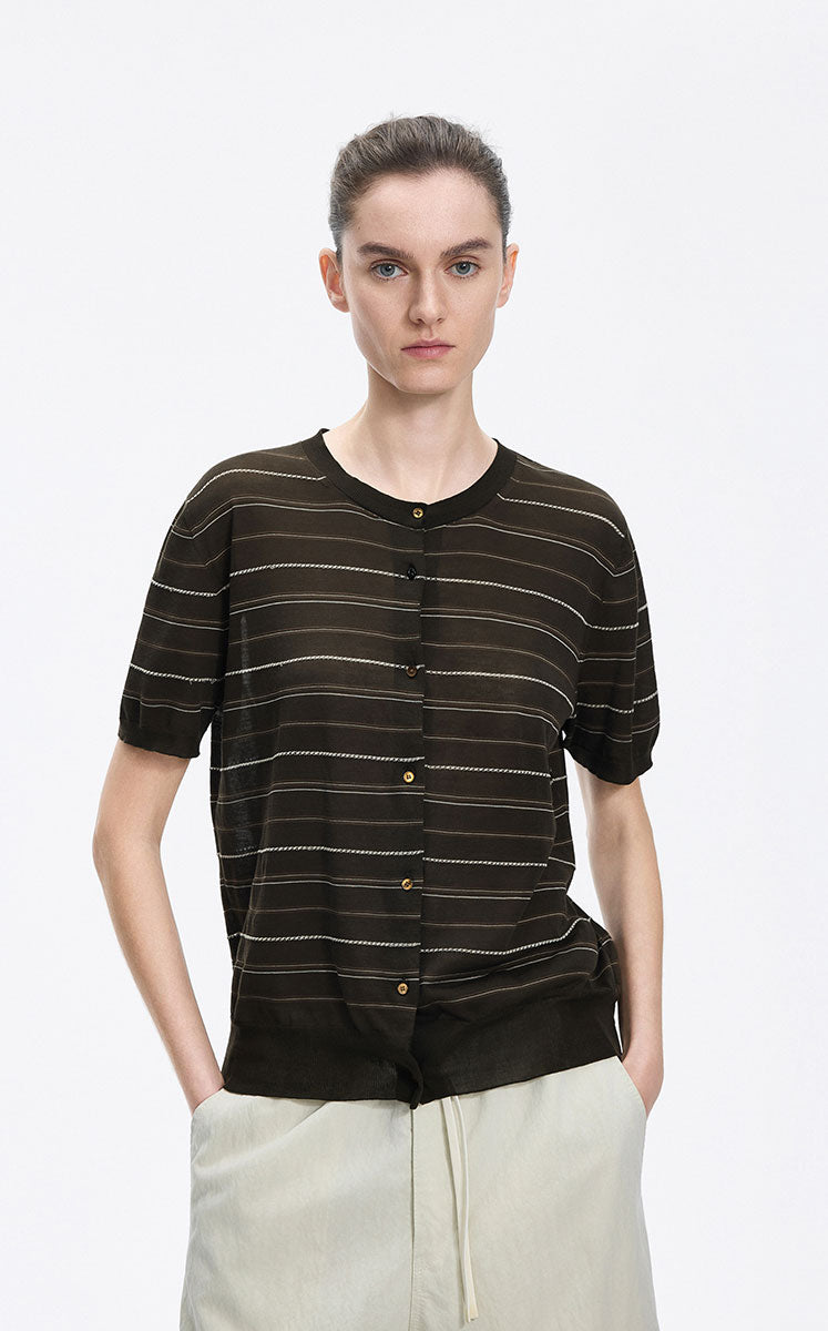 Cardigan / JNBY Cotton Stripe Short Sleeve Knit