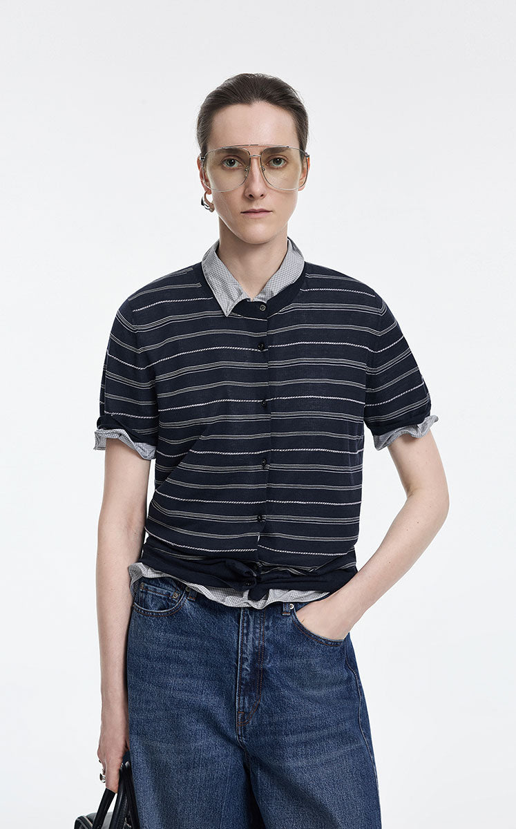 Cardigan / JNBY Cotton Stripe Short Sleeve Knit