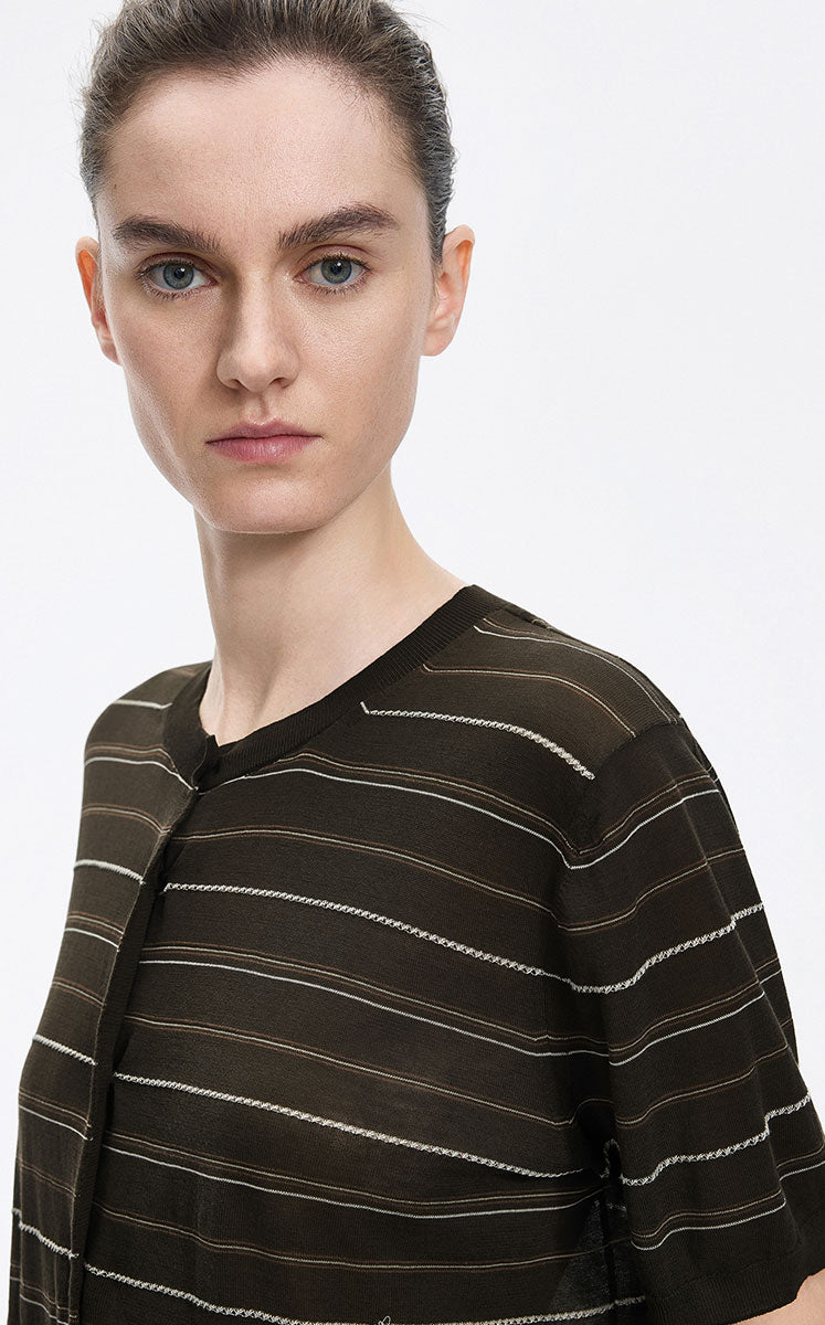 Cardigan / JNBY Cotton Stripe Short Sleeve Knit