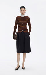 Cardigan / JNBY Merino Wool Blend Striped Ribbed Knit