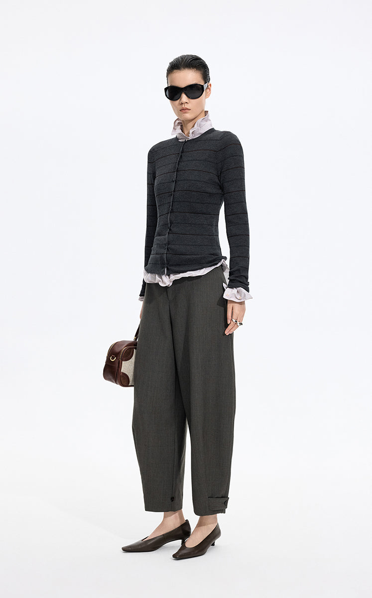 Cardigan / JNBY Merino Wool Blend Striped Ribbed Knit