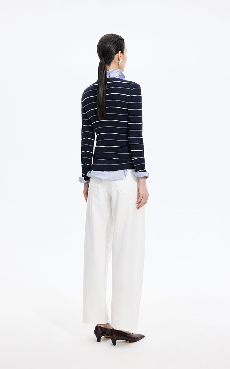 Cardigan / JNBY Merino Wool Blend Striped Ribbed Knit