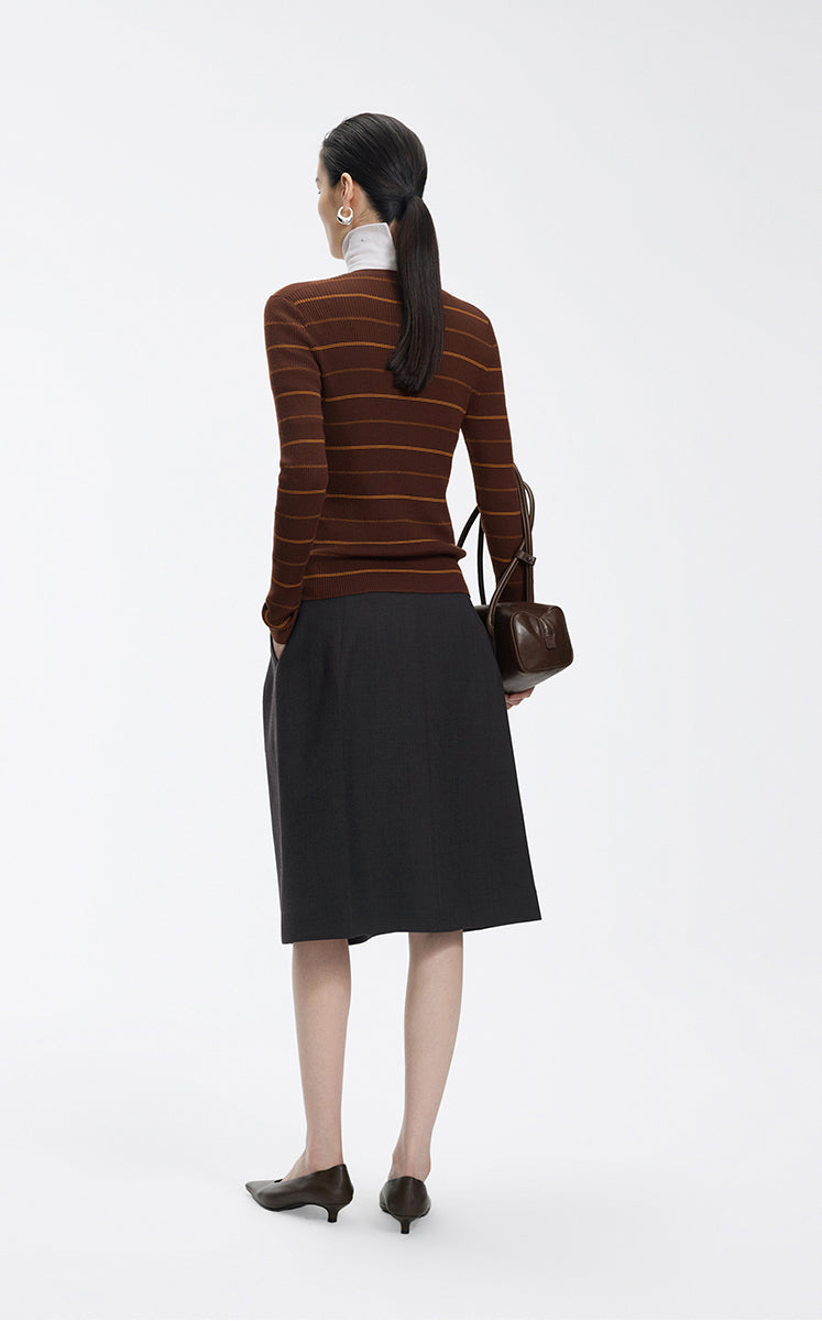 Cardigan / JNBY Merino Wool Blend Striped Ribbed Knit
