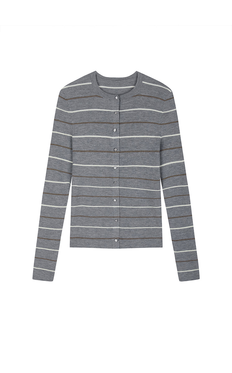 Cardigan / JNBY Merino Wool Blend Striped Ribbed Knit