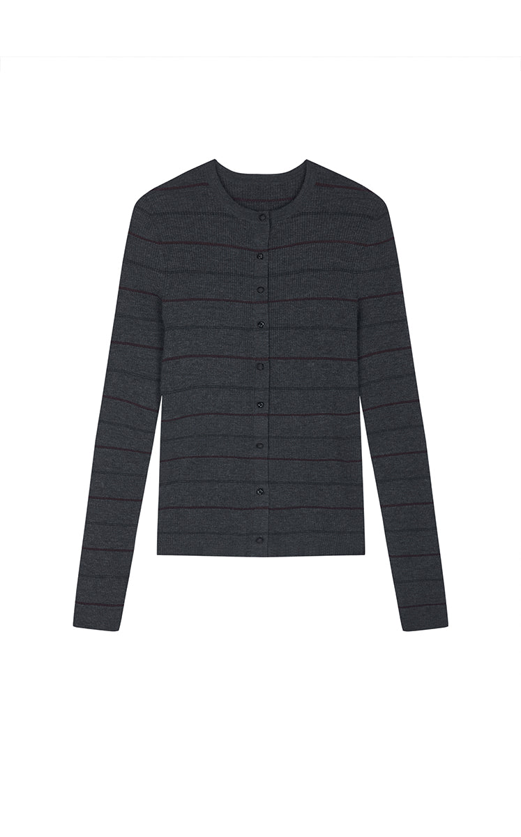 Cardigan / JNBY Merino Wool Blend Striped Ribbed Knit