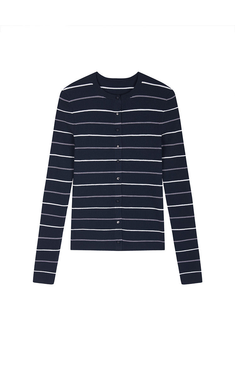 Cardigan / JNBY Merino Wool Blend Striped Ribbed Knit