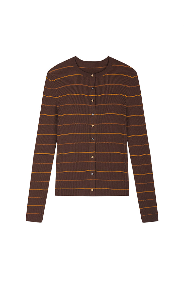 Cardigan / JNBY Merino Wool Blend Striped Ribbed Knit